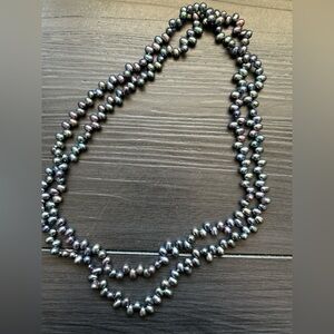 ✨ Long Strand Black Freshwater Pearls – Iridescent Baroque Necklace ✨